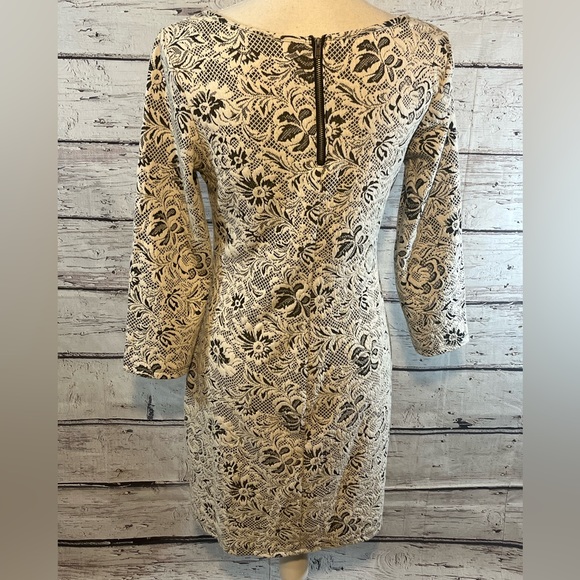 XHILARATION Dress Long Sleeve Bodycon Black & White Floral Design-Large - Picture 3 of 3